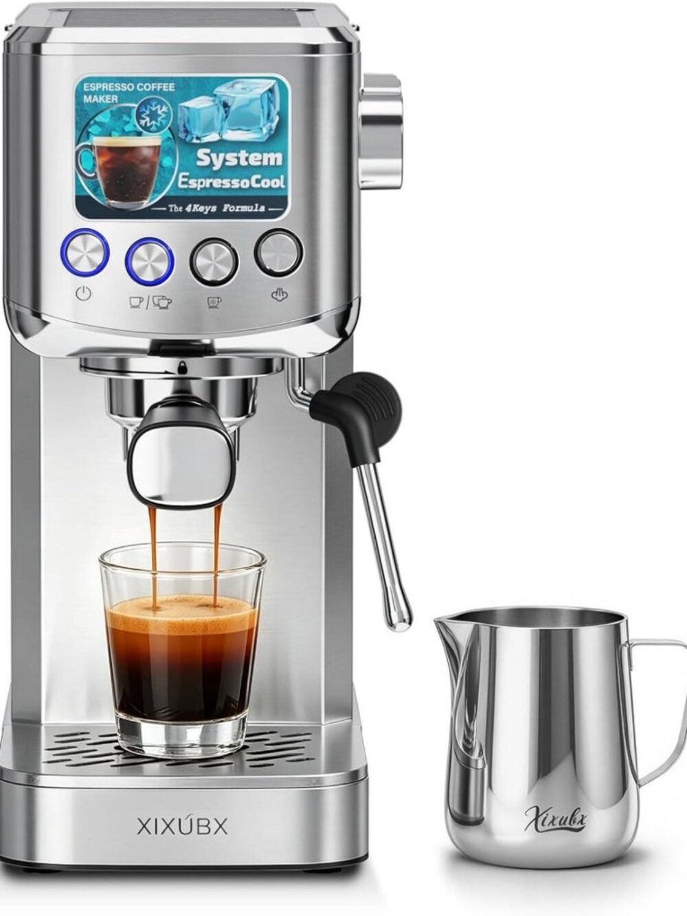 Cold Brew Espresso Maker with Milk Frother - Stylish Grey Coffee Machine